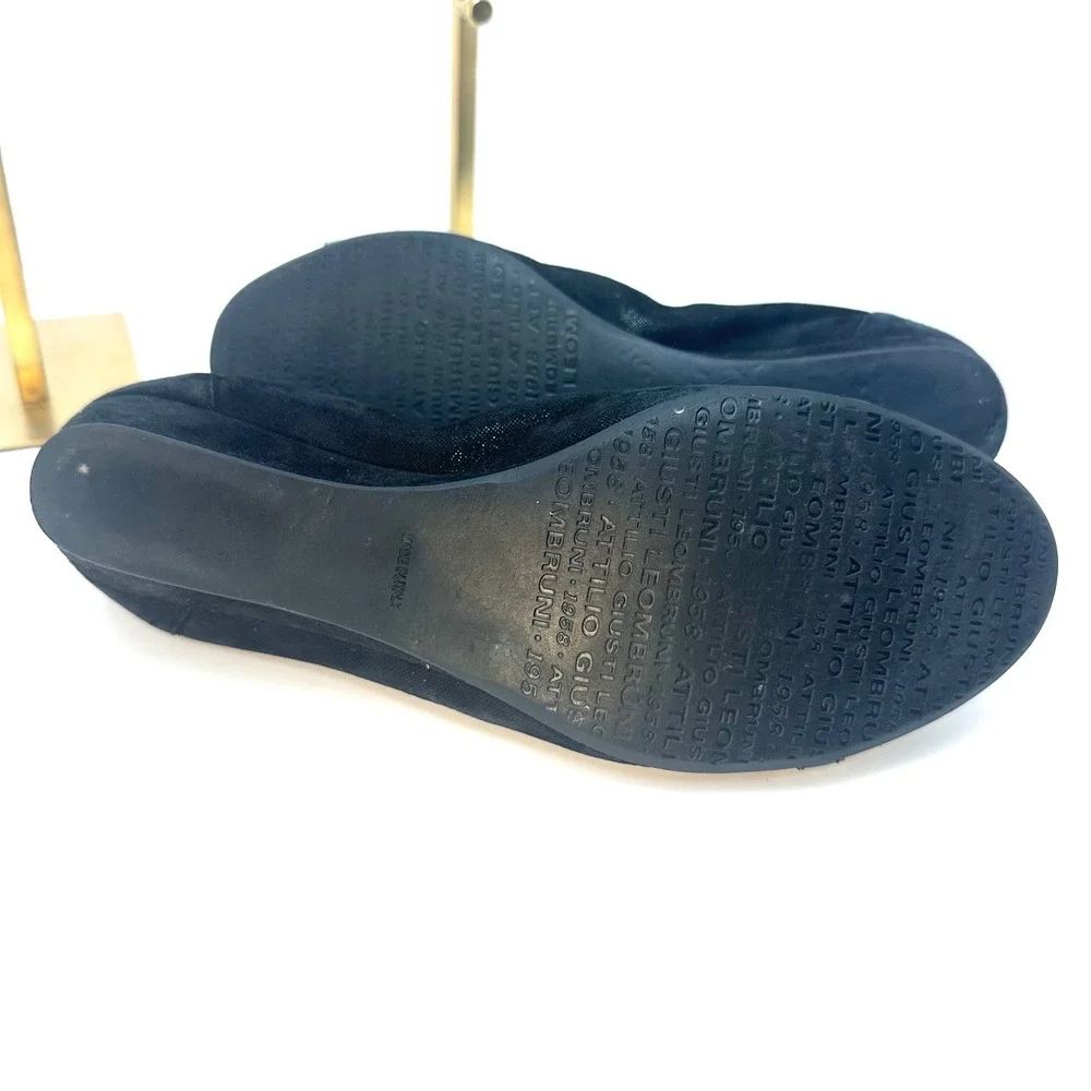 AGL Attilio Giusti Leombruni Black Suede Fabric Wedge Pumps Buckle‎ Italy 40.5